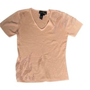 Christine Phillipe v-neck short sleeved knit top with beading